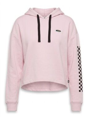 Vans Pink Cropped Hoodie with Black Checkered Sleeve
